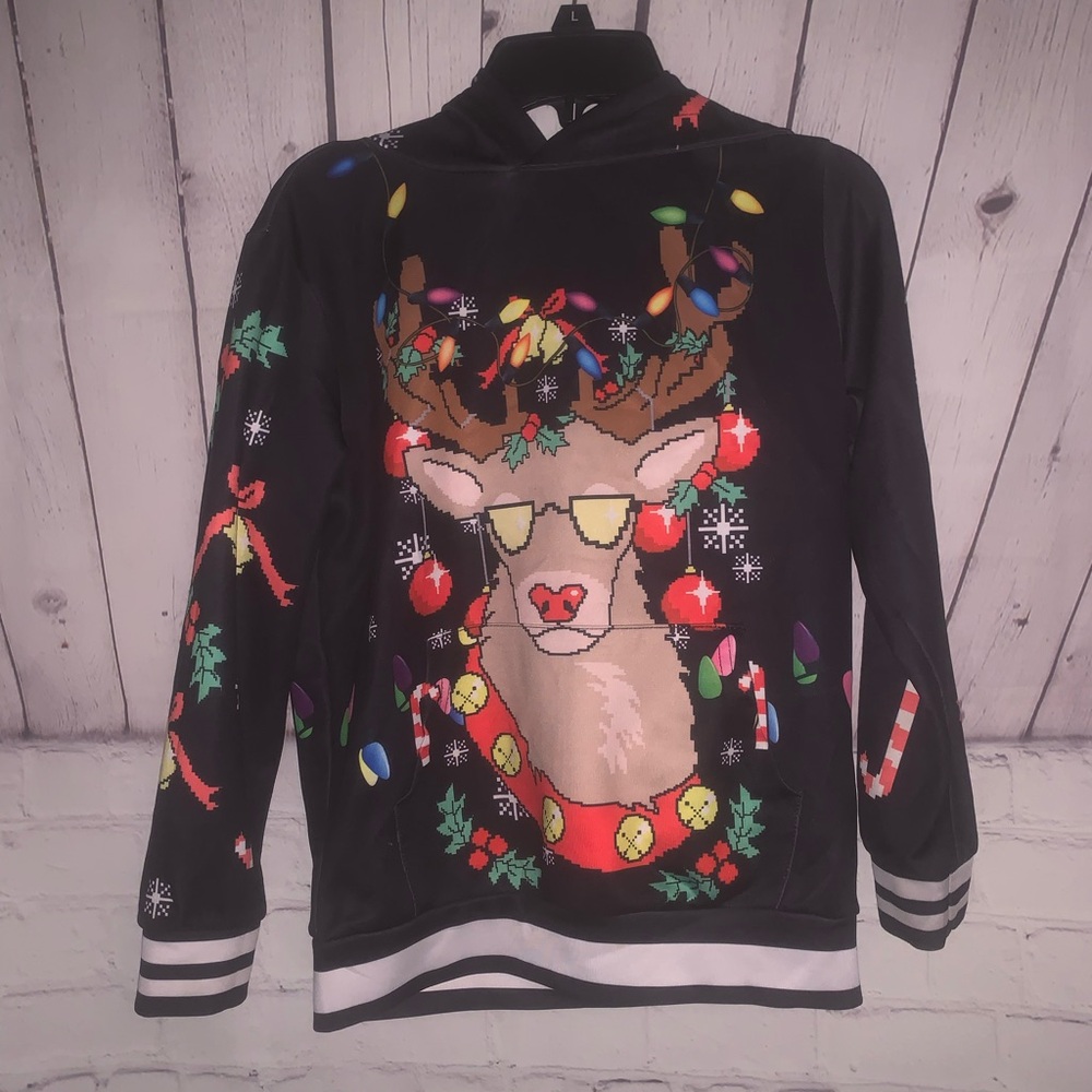 Festive Reindeer Kids Hoodie - Black